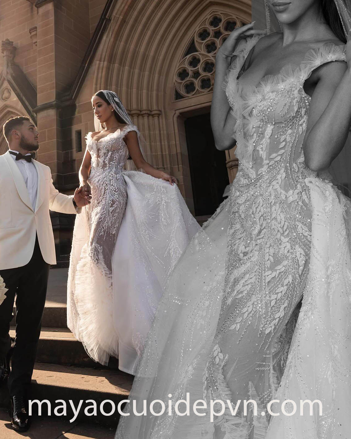 couture 2 in 1 winter wedding gown