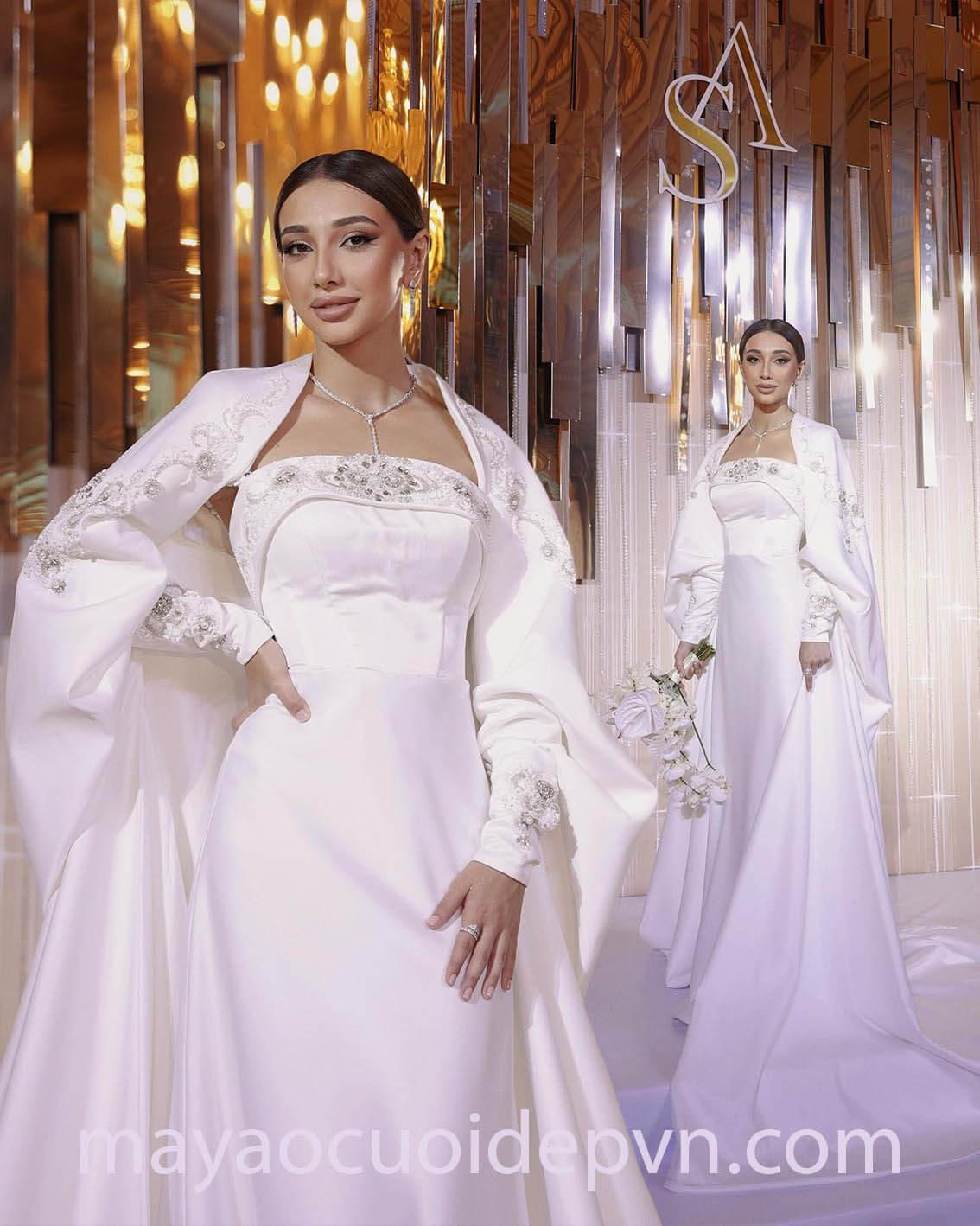 custom winter cape wedding gown