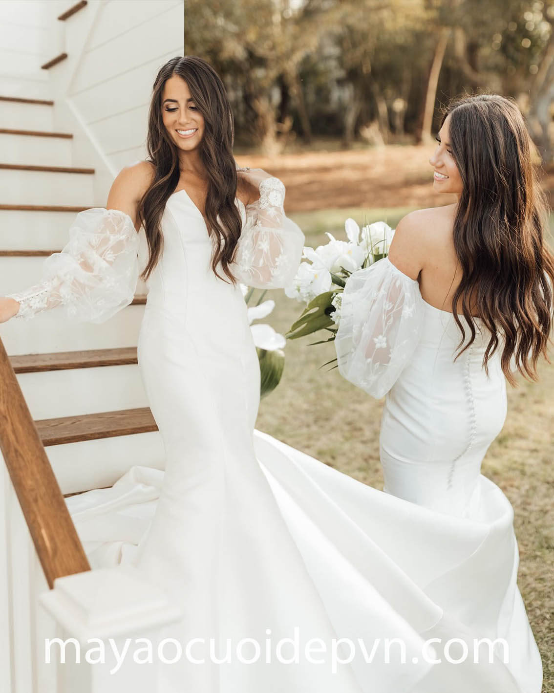 puff sleeve winter wedding gown