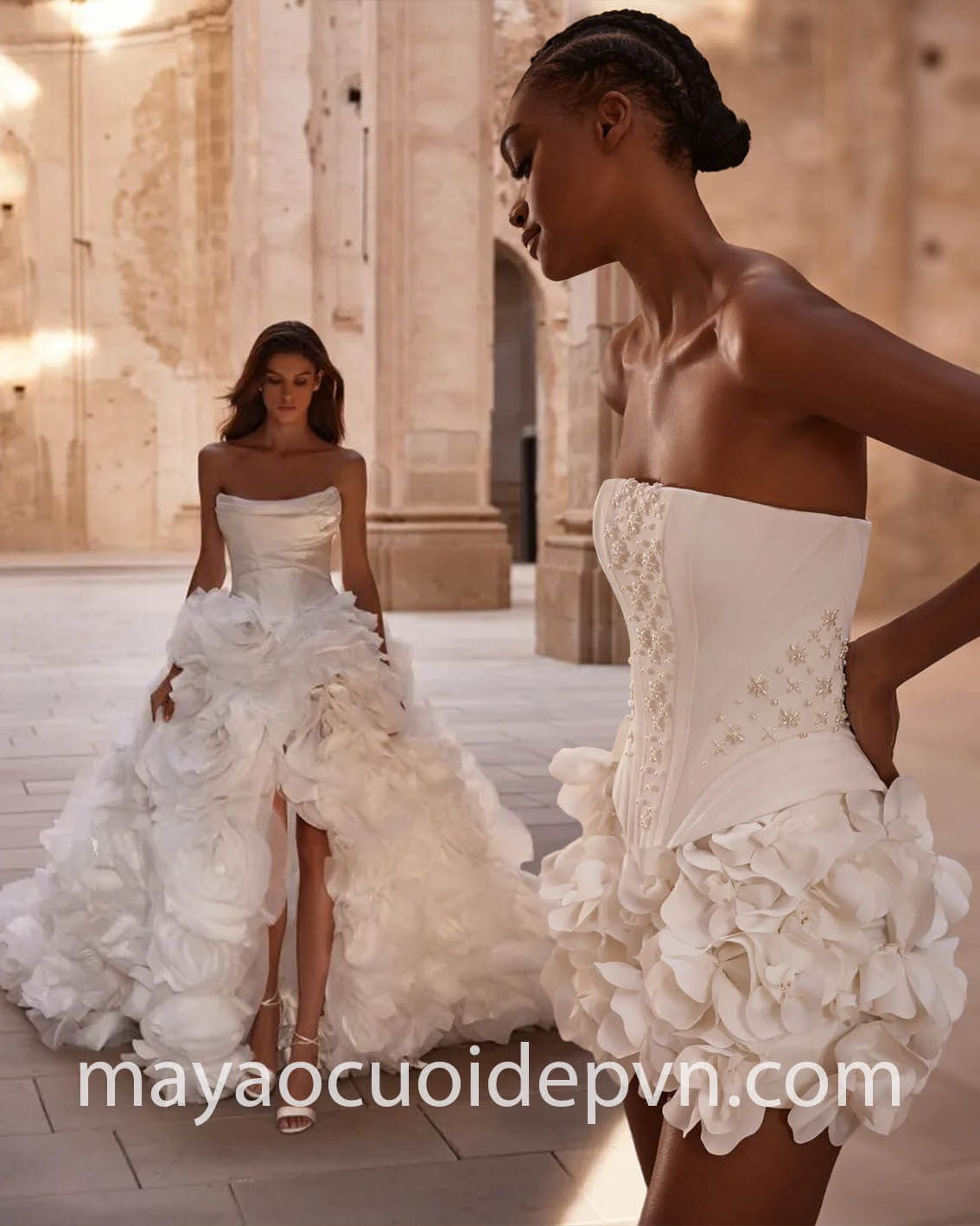 3D floral winter wedding dress