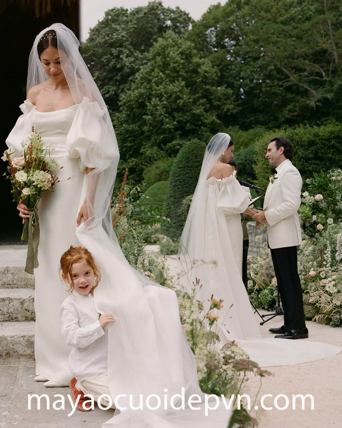 puff sleeve winter wedding dress