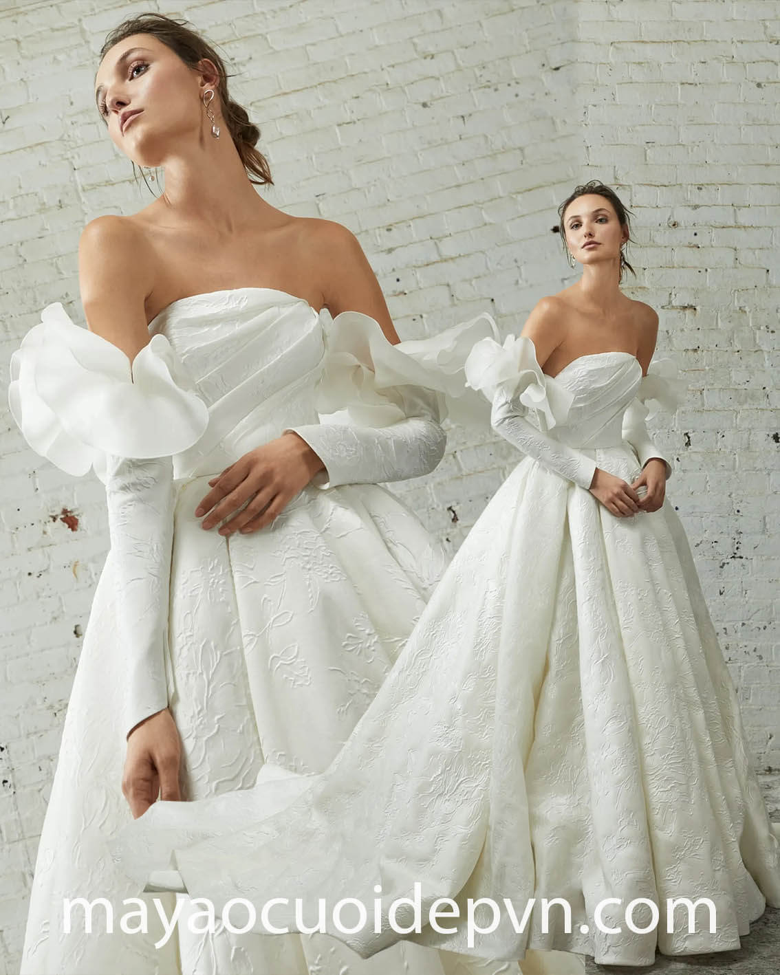 ruffled sleeve winter wedding gown