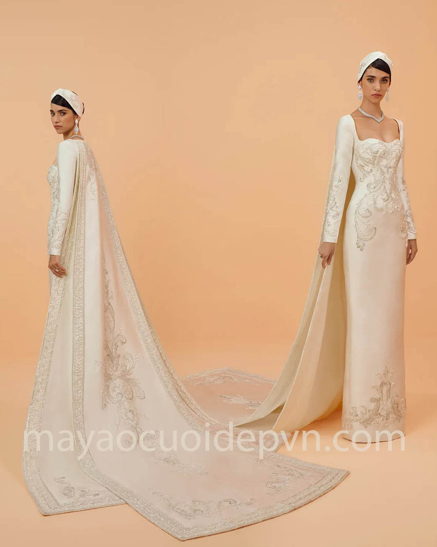 mẫu áo choàng cưới thiết kế độc bản đính kết xa hoa