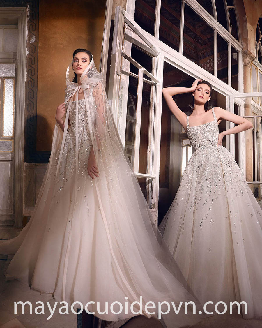 illusion hooded cape wedding gown