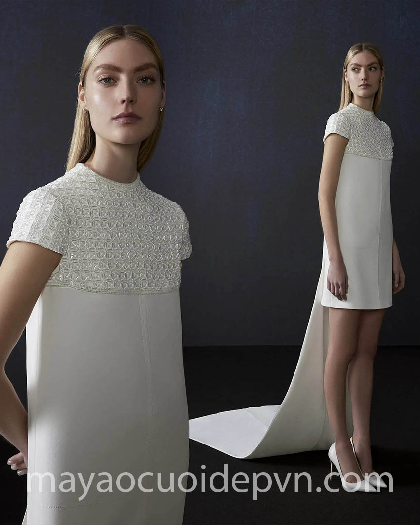 xu hướng đầm cưới cape chân váy mini dress