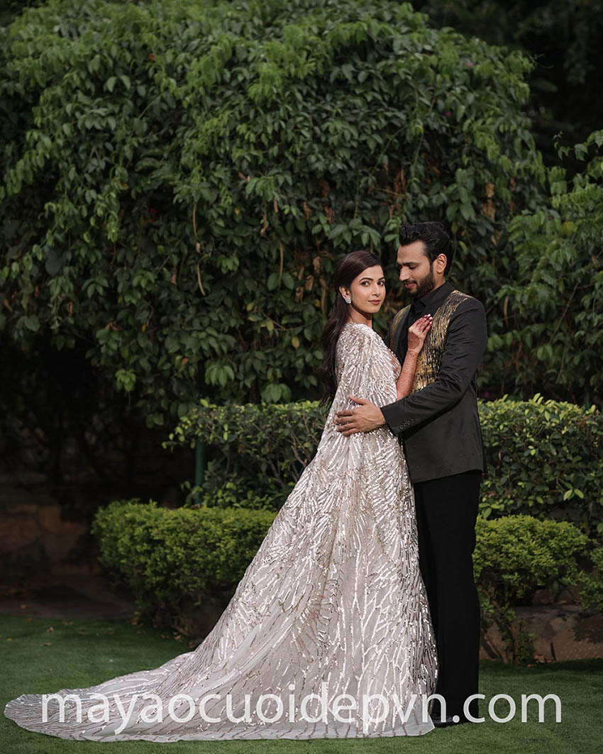 breathtaking sequin embellished cape sleeve wedding dress