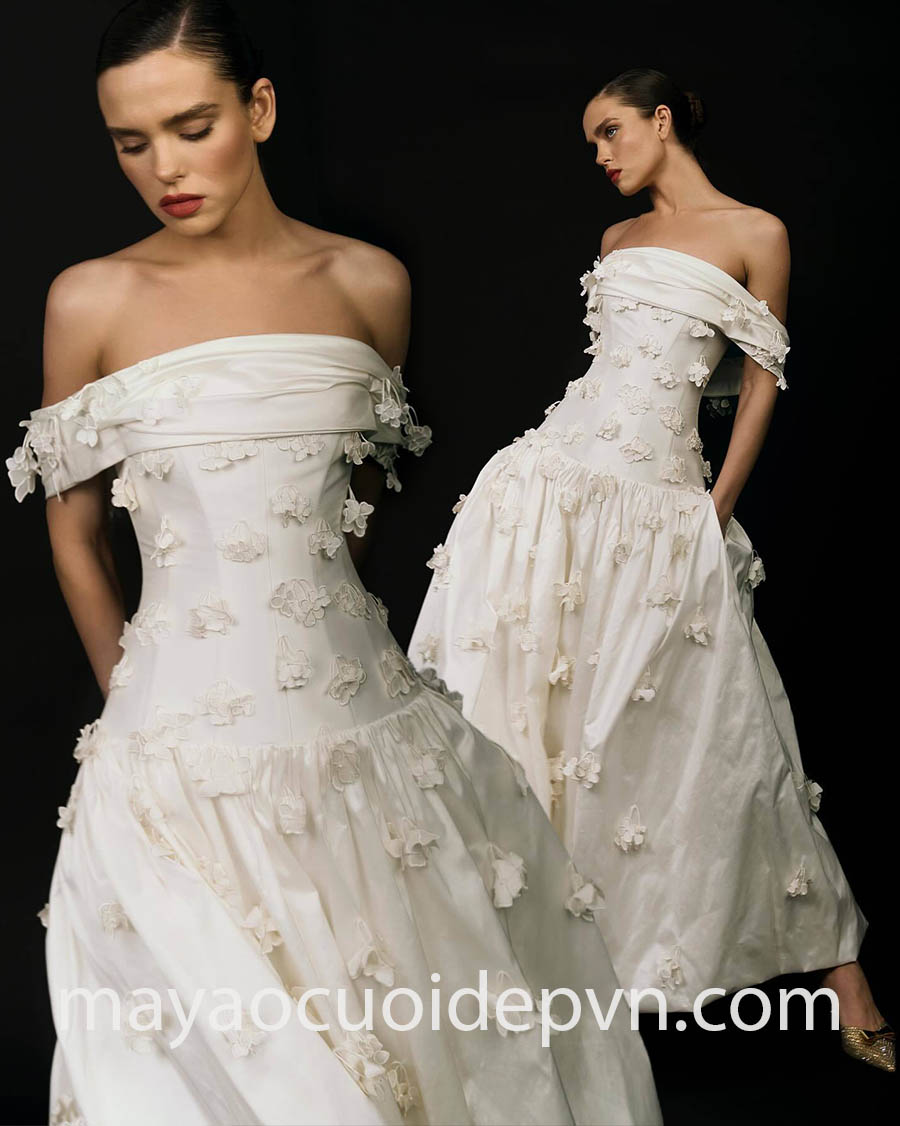 3d floral lace drop waist wedding dress