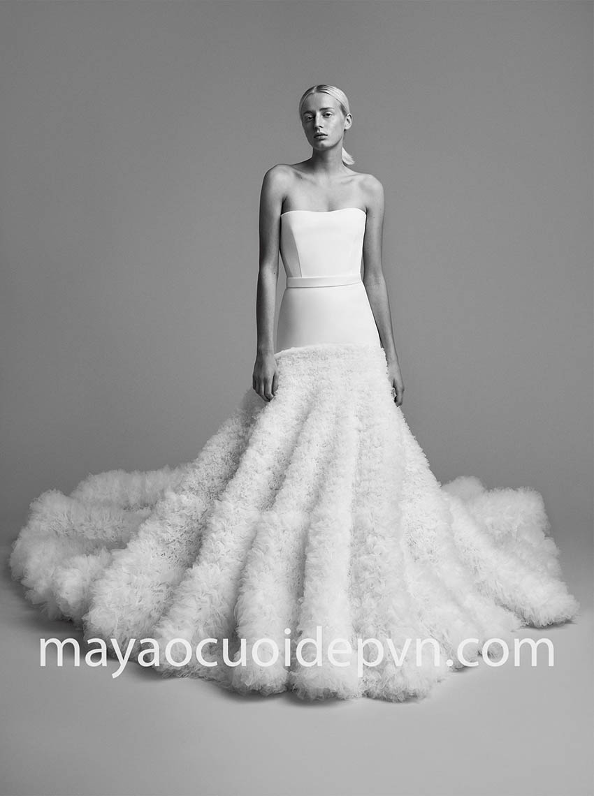 dramatic ruffled drop waist wedding gown