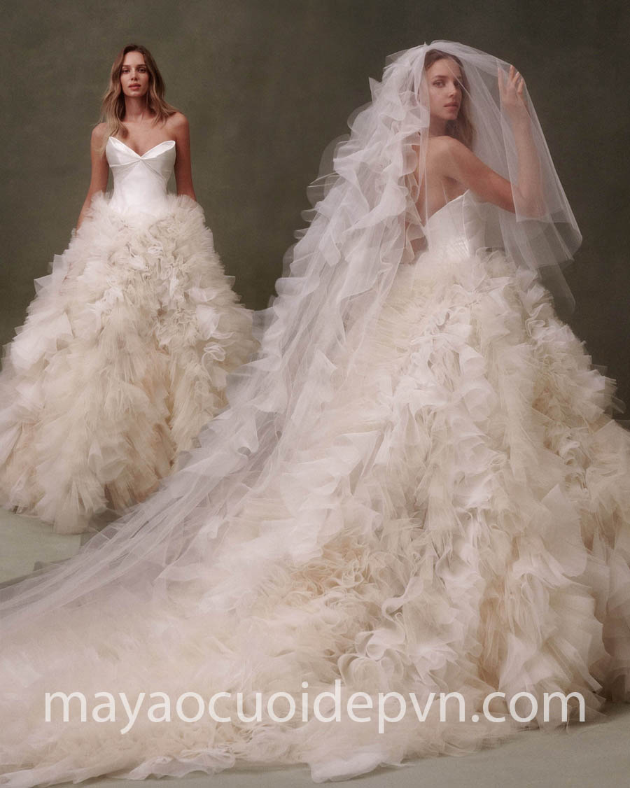 áo cưới hạ eo xếp bèo tầng hoành tráng