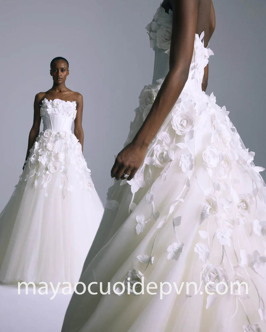 rose vine corseted drop waist wedding dress