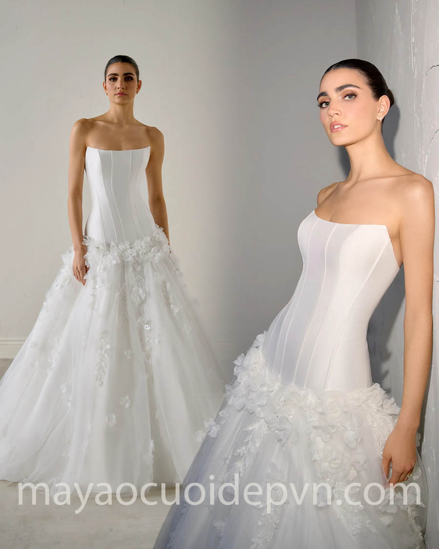 áo cưới hạ eo điểm hoa rơi